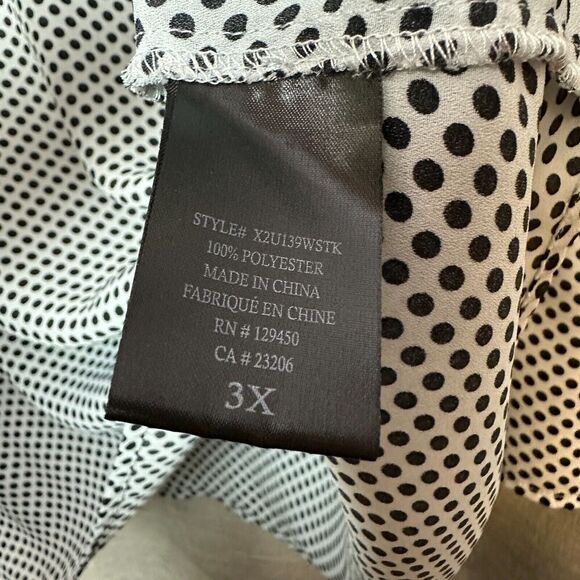 2/$30 Como Black Woman Polka Dot Blouse Size 3X Classic Office Preppy V Neck - Picture 8 of 9